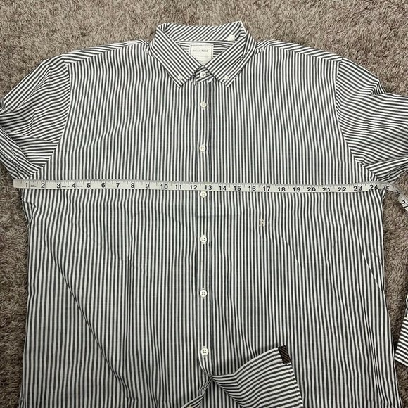 Mens XXL Billy Reid Slim Cut Vertical Thin Stripes Embroidered Logo LS/BD Shirt - Picture 6 of 9